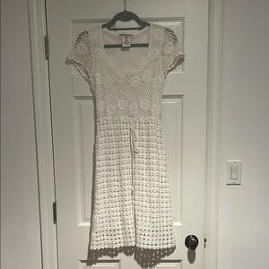 Gerard Darel White Eyelet Scoop Neck Dress